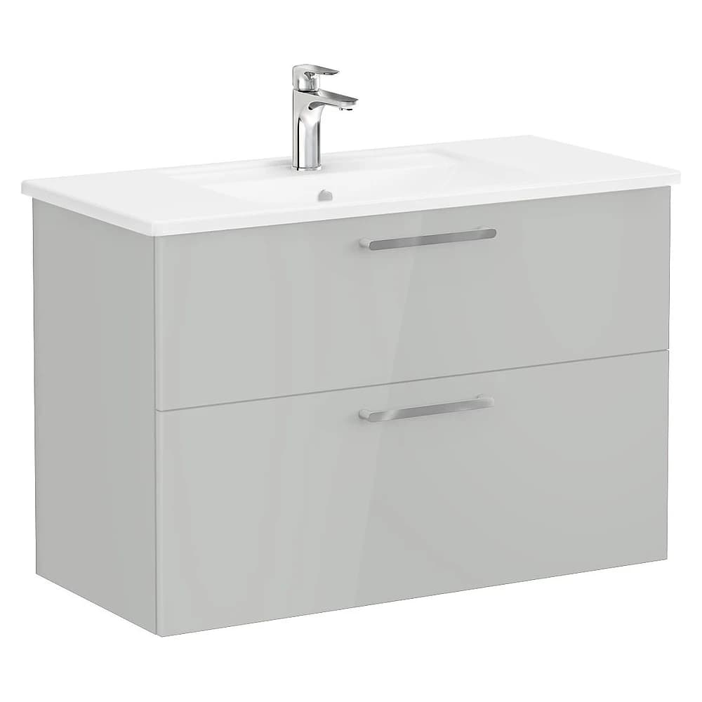 Vitra Root Flat 100 Cm Parlak İnci Grisi İki Çekmeceli Köşeli Lavabolu Lavabo Dolabı