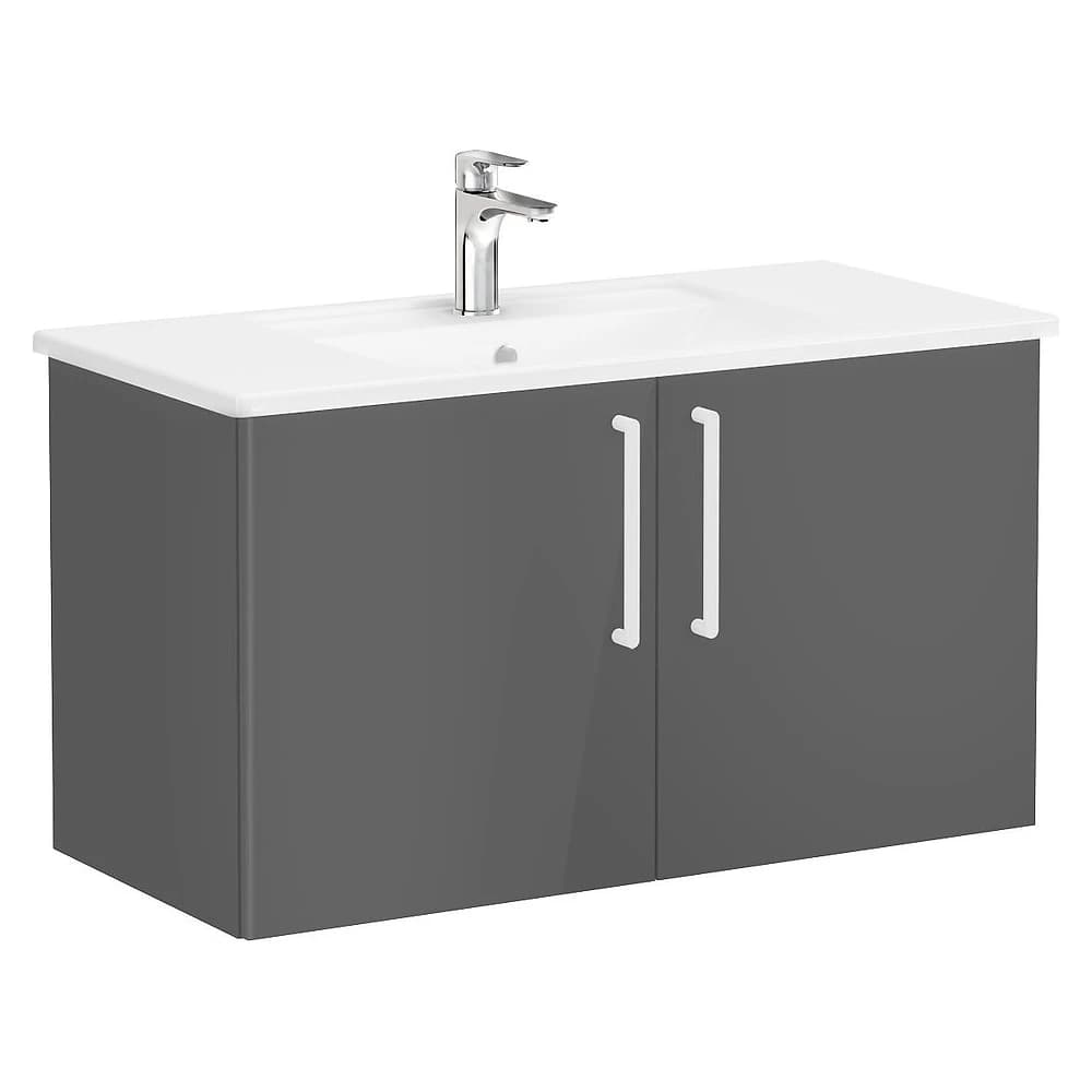 Vitra Root Flat 100 Cm Parlak Antrasit İki Kapaklı Köşeli Lavabolu Lavabo Dolabı