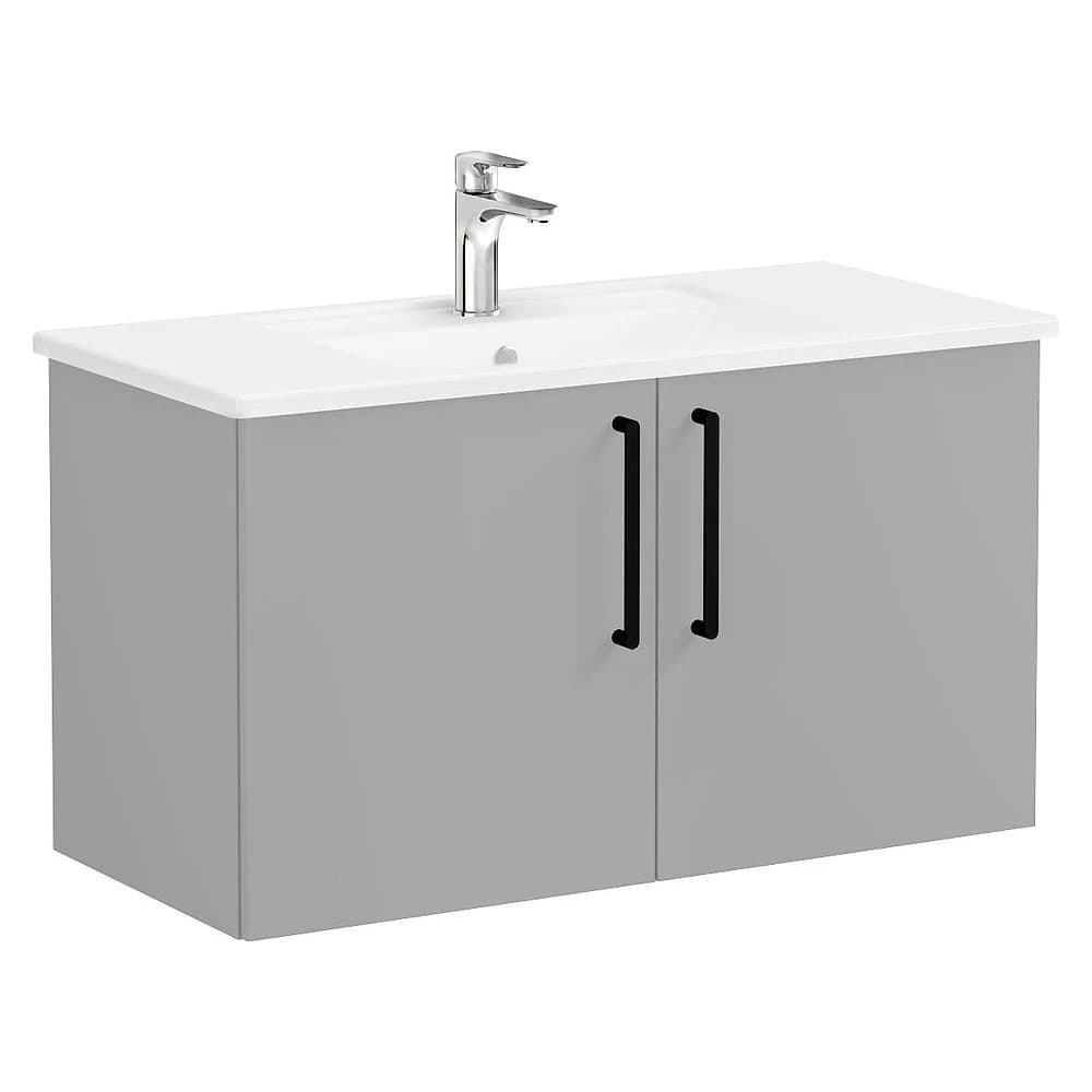 Vitra Root Flat 100 Cm Mat Kaya Gri İki Kapaklı Köşeli Lavabolu Lavabo Dolabı