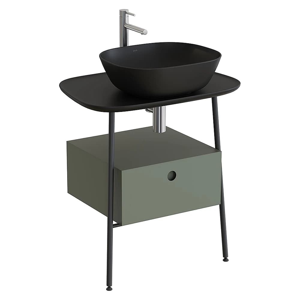 Vitra Plural 70 Cm Mat Retro Yeşil Mat Siyah Tezgahlı Asma Tezgah Ünitesi