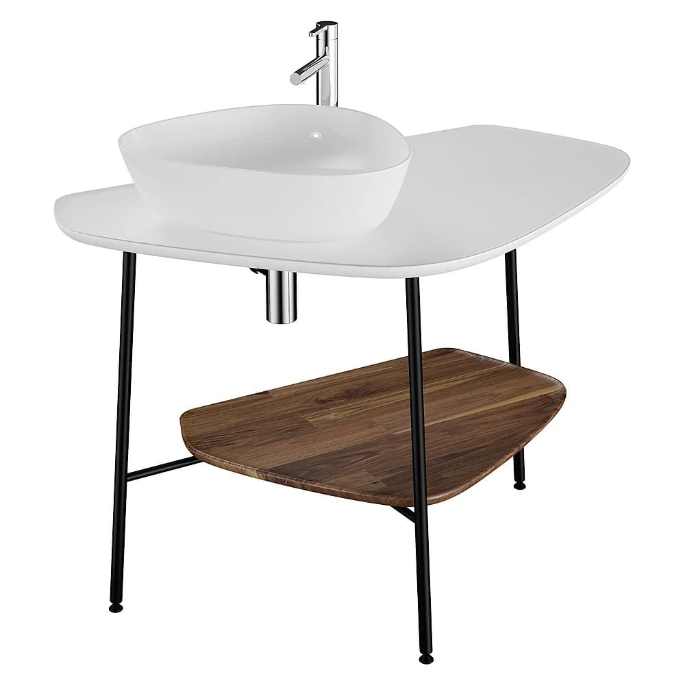 Vitra Plural 100 Cm Koyu Meşe Mat Beyaz Tezgahlı Sol Armatür Delikli Tezgah Ünitesi