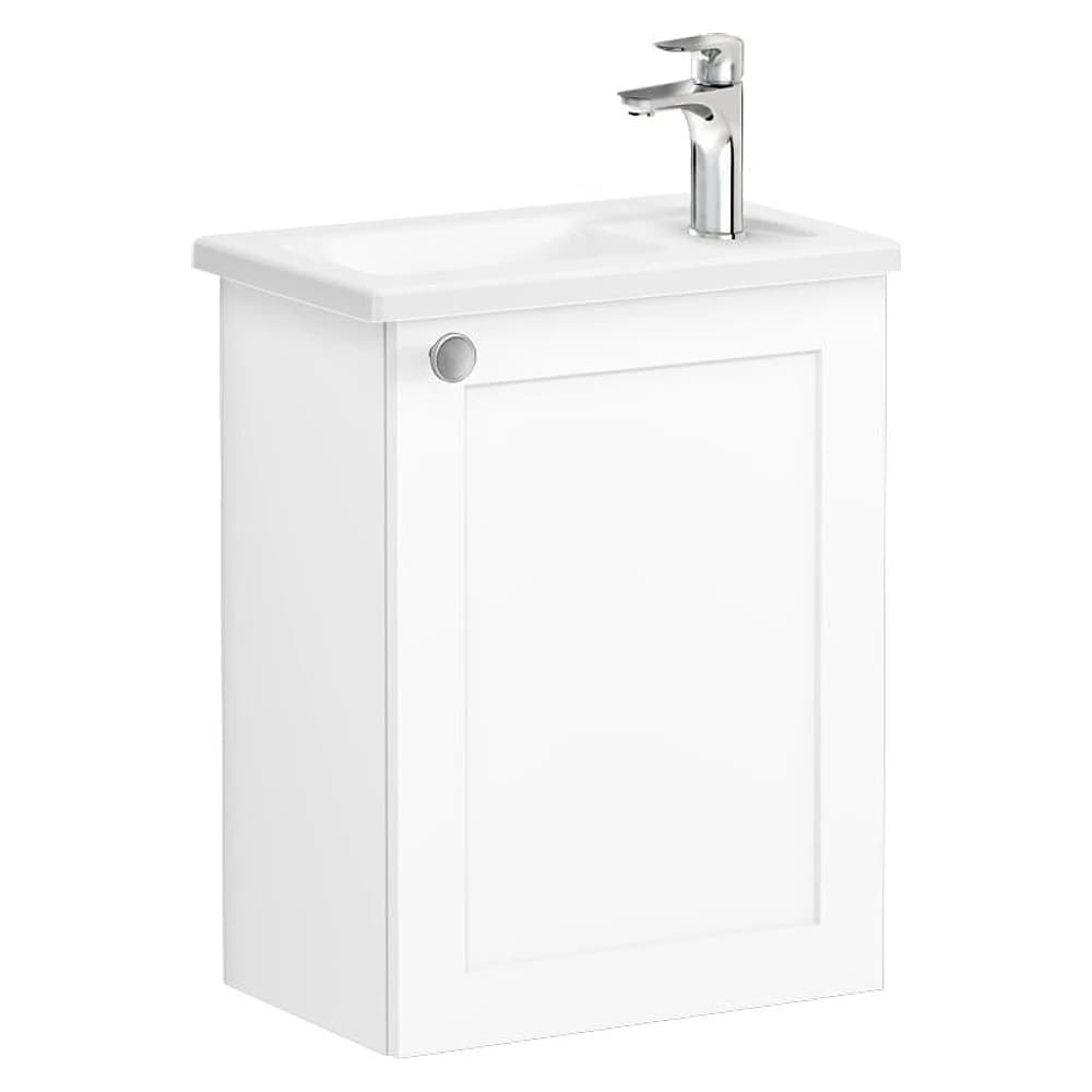 Vitra Root Classic 45 Cm Mat Beyaz Tek Kapaklı Dar Sağ Köşeli Lavabolu Lavabo Dolabı