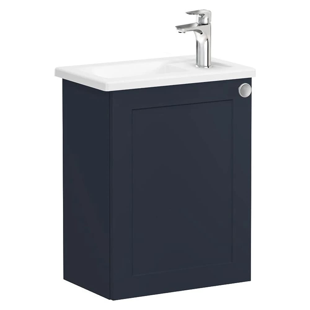 Vitra Root Classic 45 Cm Mat Lacivert Tek Kapaklı Dar Sol Köşeli Lavabolu Lavabo Dolabı