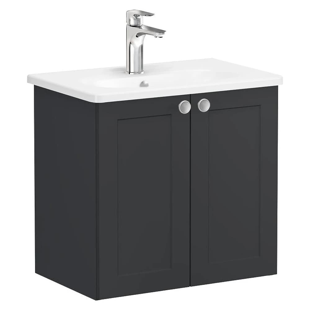 Vitra Root Classic 60 Cm Mat Grafit İki Kapaklı Dar Yuvarlak Lavabolu Lavabo Dolabı