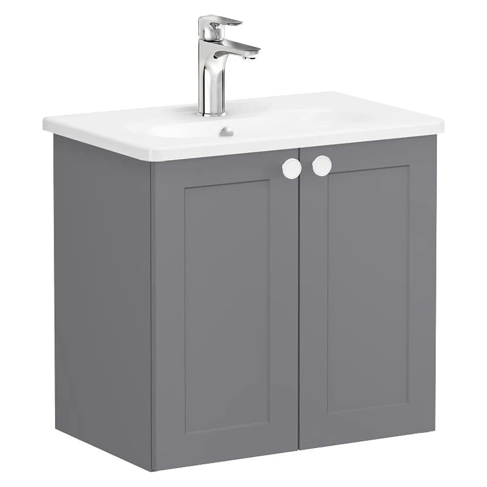 Vitra Root Classic 60 Cm Mat Gri İki Kapaklı Dar Yuvarlak Lavabolu Lavabo Dolabı