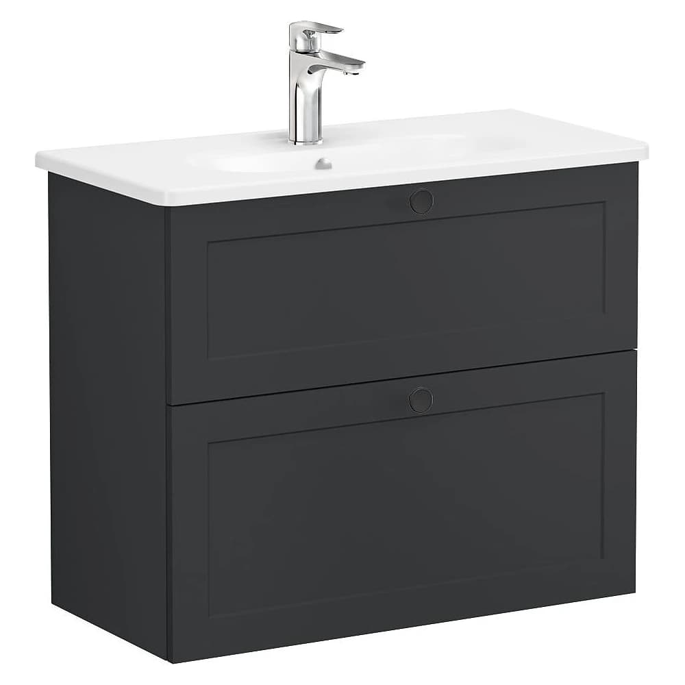 Vitra Root Classic 80 Cm Mat Grafit İki Çekmeceli Dar Yuvarlak Lavabolu Lavabo Dolabı
