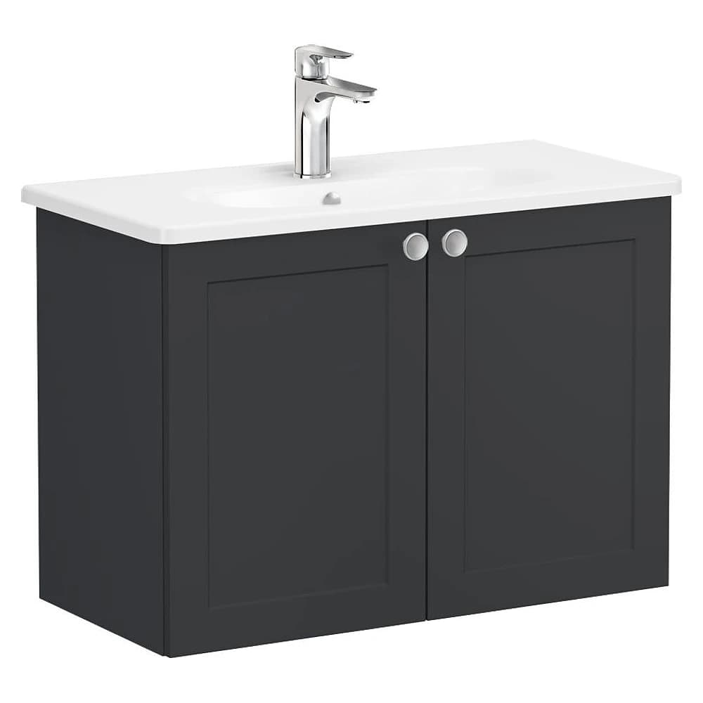 Vitra Root Classic 80 Cm Mat Grafit İki Kapaklı Dar Yuvarlak Lavabolu Lavabo Dolabı
