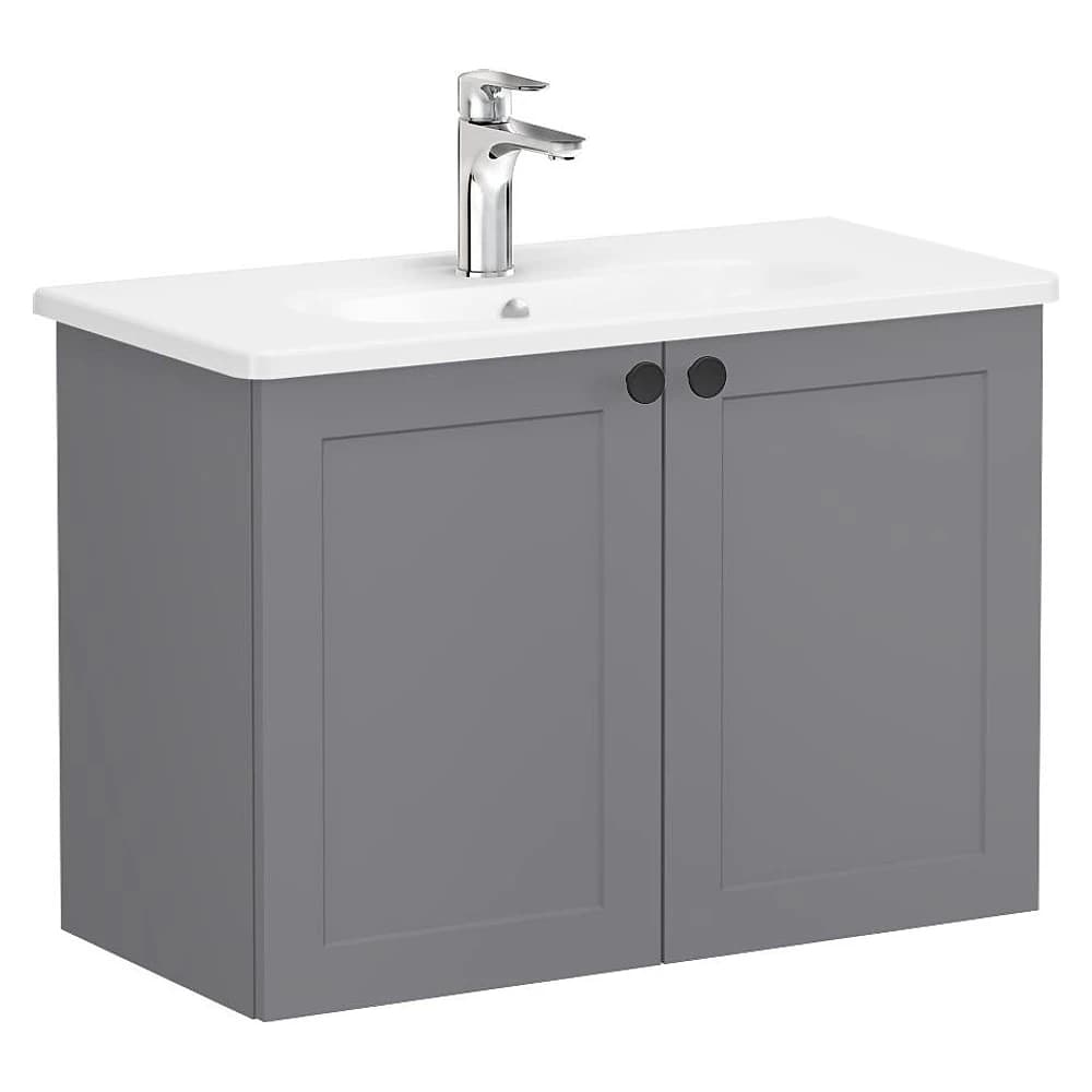 Vitra Root Classic 80 Cm Mat Gri İki Kapaklı Dar Yuvarlak Lavabolu Lavabo Dolabı