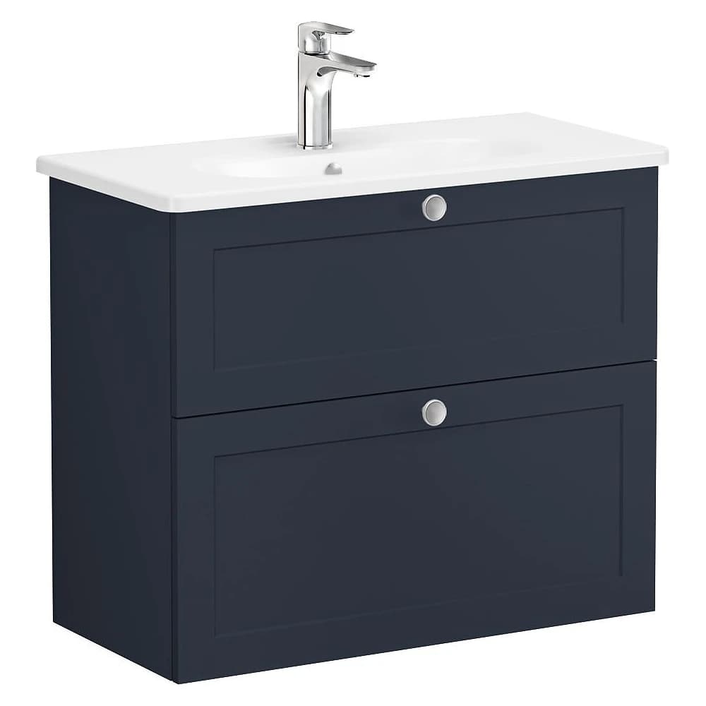 Vitra Root Classic 80 Cm Mat Lacivert İki Çekmeceli Dar Yuvarlak Lavabolu Lavabo Dolabı