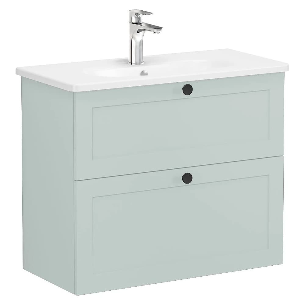 Vitra Root Classic 80 Cm Mat Retro Yeşil İki Çekmeceli Dar Yuvarlak Lavabolu Lavabo Dolabı