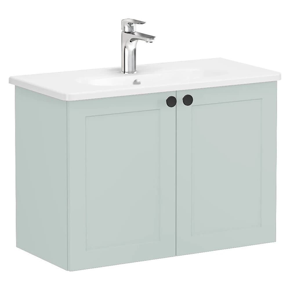 Vitra Root Classic 80 Cm Mat Retro Yeşil İki Kapaklı Dar Yuvarlak Lavabolu Lavabo Dolabı