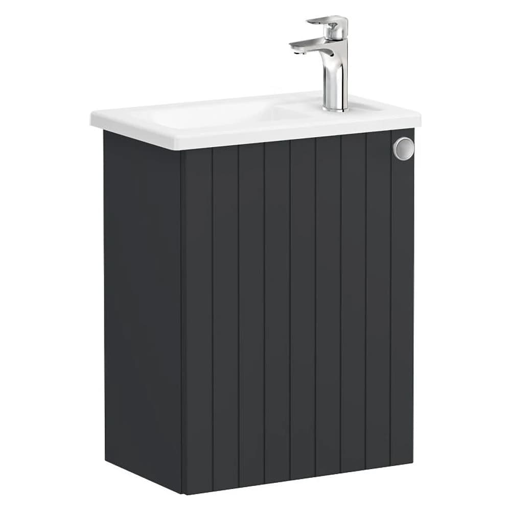 Vitra Root Groove 45 Cm Mat Grafit Tek Kapaklı Dar Köşeli Lavabolu Sol Lavabo Dolabı
