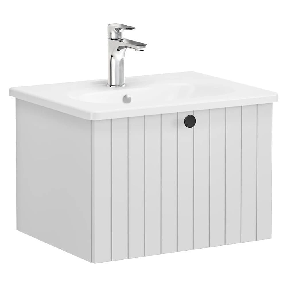 Vitra Root Groove 60 Cm Mat Açık Gri Tek Çekmeceli Yuvarlak Lavabolu Lavabo Dolabı