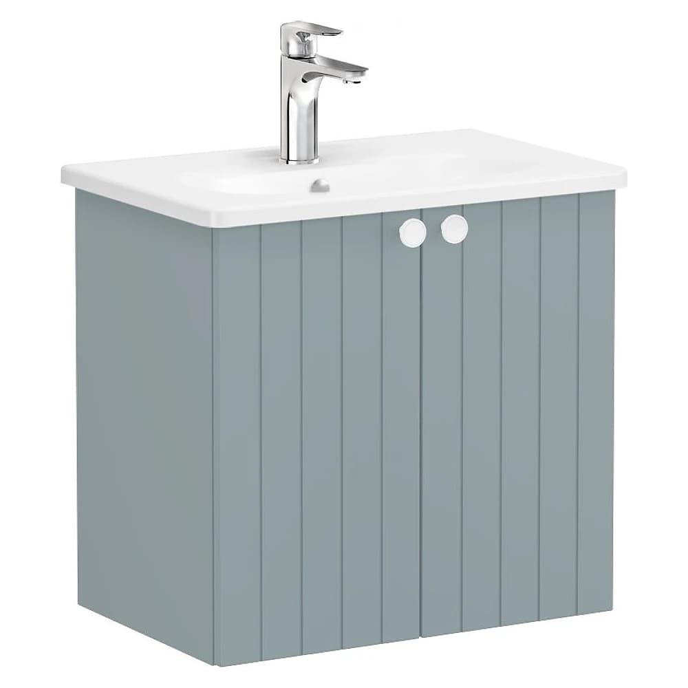 Vitra Root Groove 60 Cm Mat Fiyord Yeşili İki Kapaklı Dar Yuvarlak Lavabolu Lavabo Dolabı