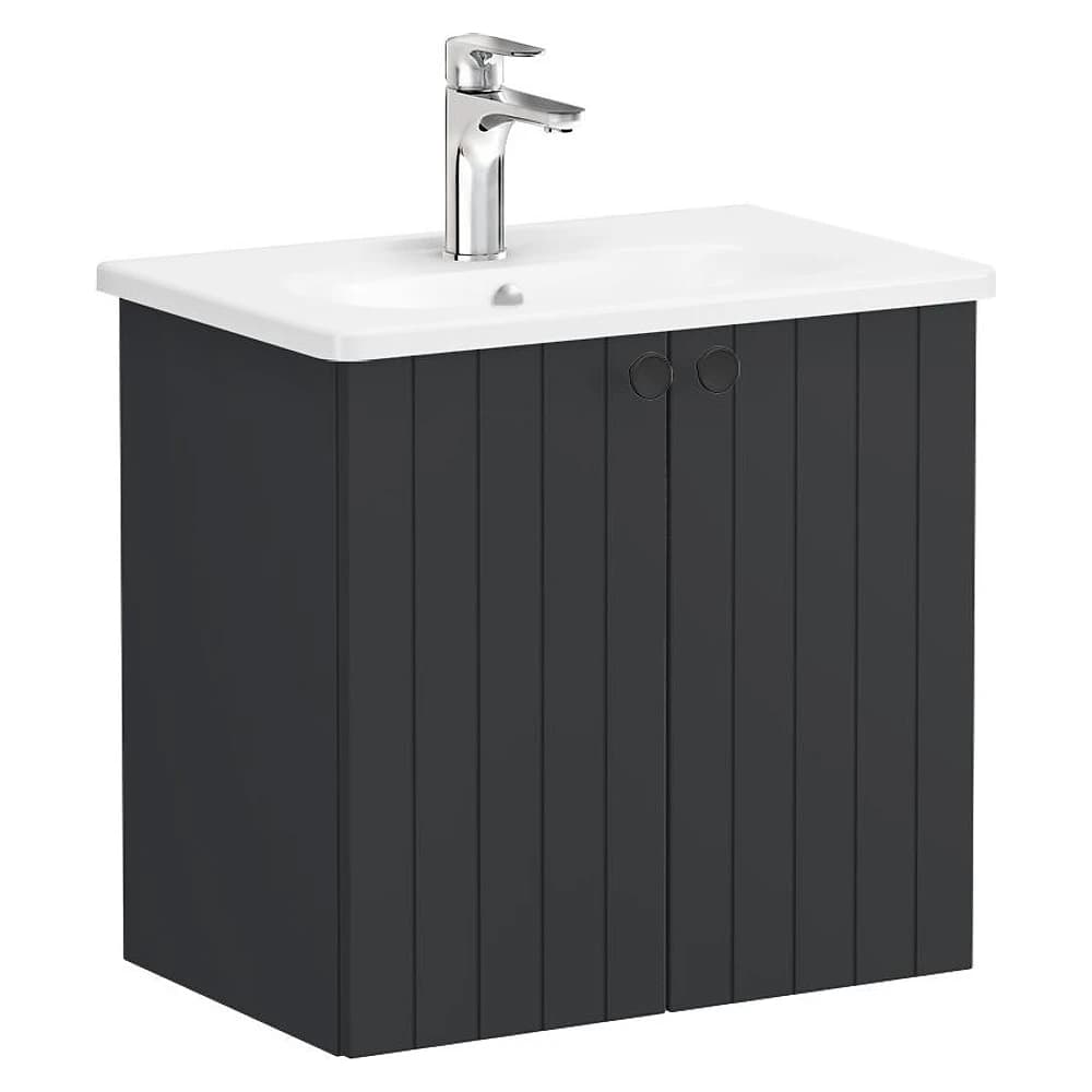 Vitra Root Groove 60 Cm Mat Grafit İki Kapaklı Dar Yuvarlak Lavabolu Lavabo Dolabı
