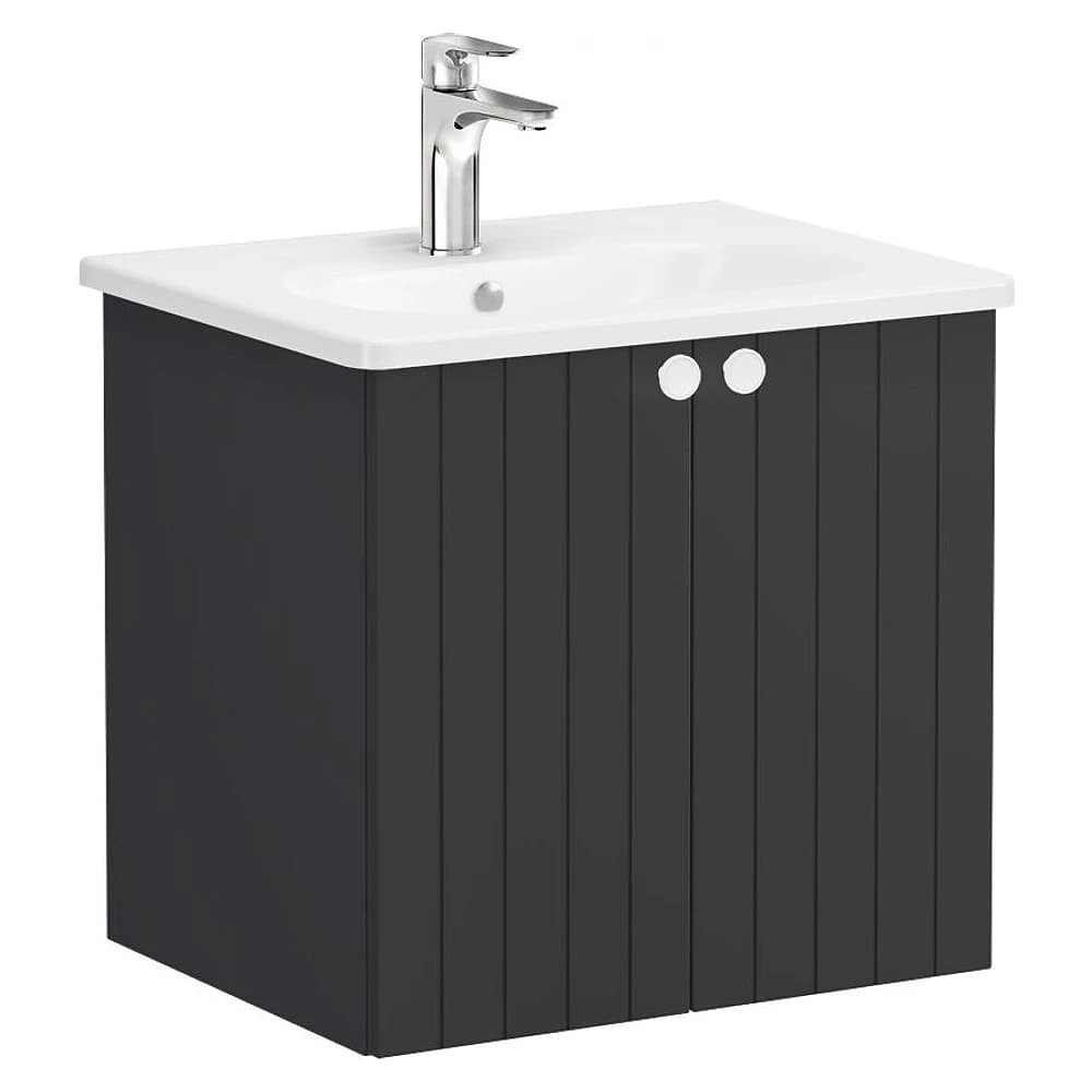 Vitra Root Groove 60 Cm Mat Grafit İki Kapaklı Yuvarlak Lavabolu Lavabo Dolabı