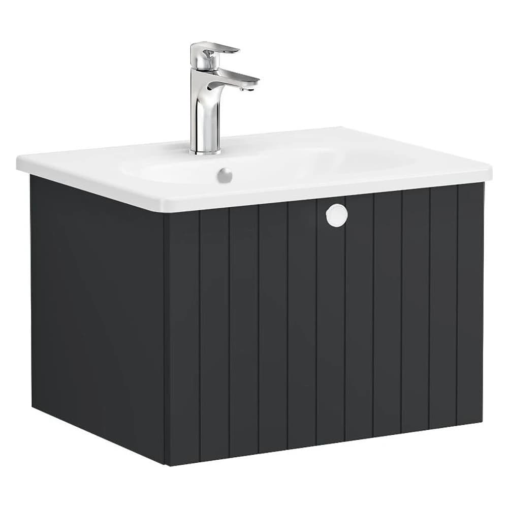 Vitra Root Groove 60 Cm Mat Grafit Tek Çekmeceli Yuvarlak Lavabolu Lavabo Dolabı
