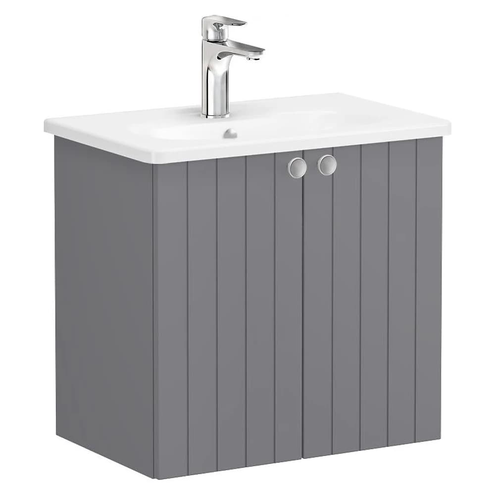 Vitra Root Groove 60 Cm Mat Gri İki Kapaklı Dar Yuvarlak Lavabolu Lavabo Dolabı
