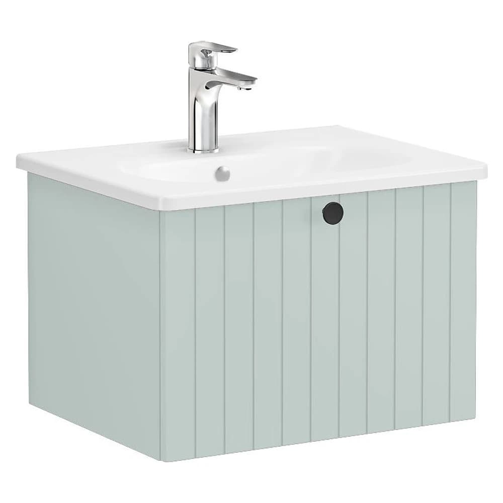 Vitra Root Groove 60 Cm Mat Retro Yeşil Tek Çekmeceli Yuvarlak Lavabolu Lavabo Dolabı