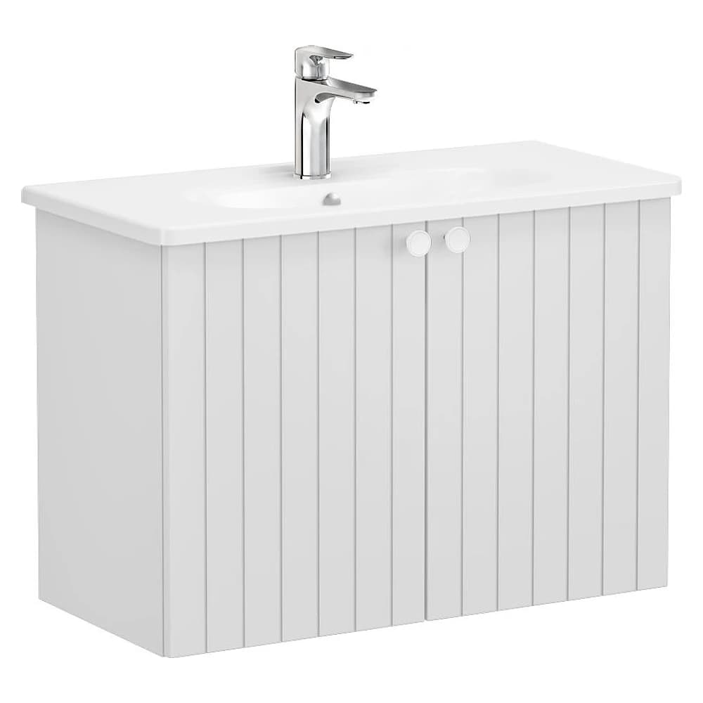 Vitra Root Groove 80 Cm Mat Açık Gri İki Kapaklı Dar Yuvarlak Lavabolu Lavabo Dolabı