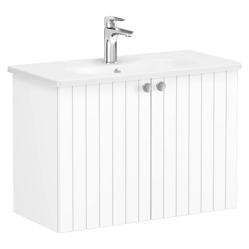 Vitra Root Groove 80 Cm Mat Beyaz İki Kapaklı Dar Yuvarlak Lavabolu Lavabo Dolabı