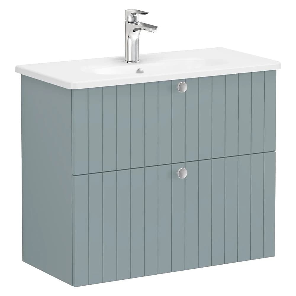 Vitra Root Groove 80 Cm Mat Fiyord Yeşili İki Çekmeceli Dar Yuvarlak Lavabolu Lavabo Dolabı