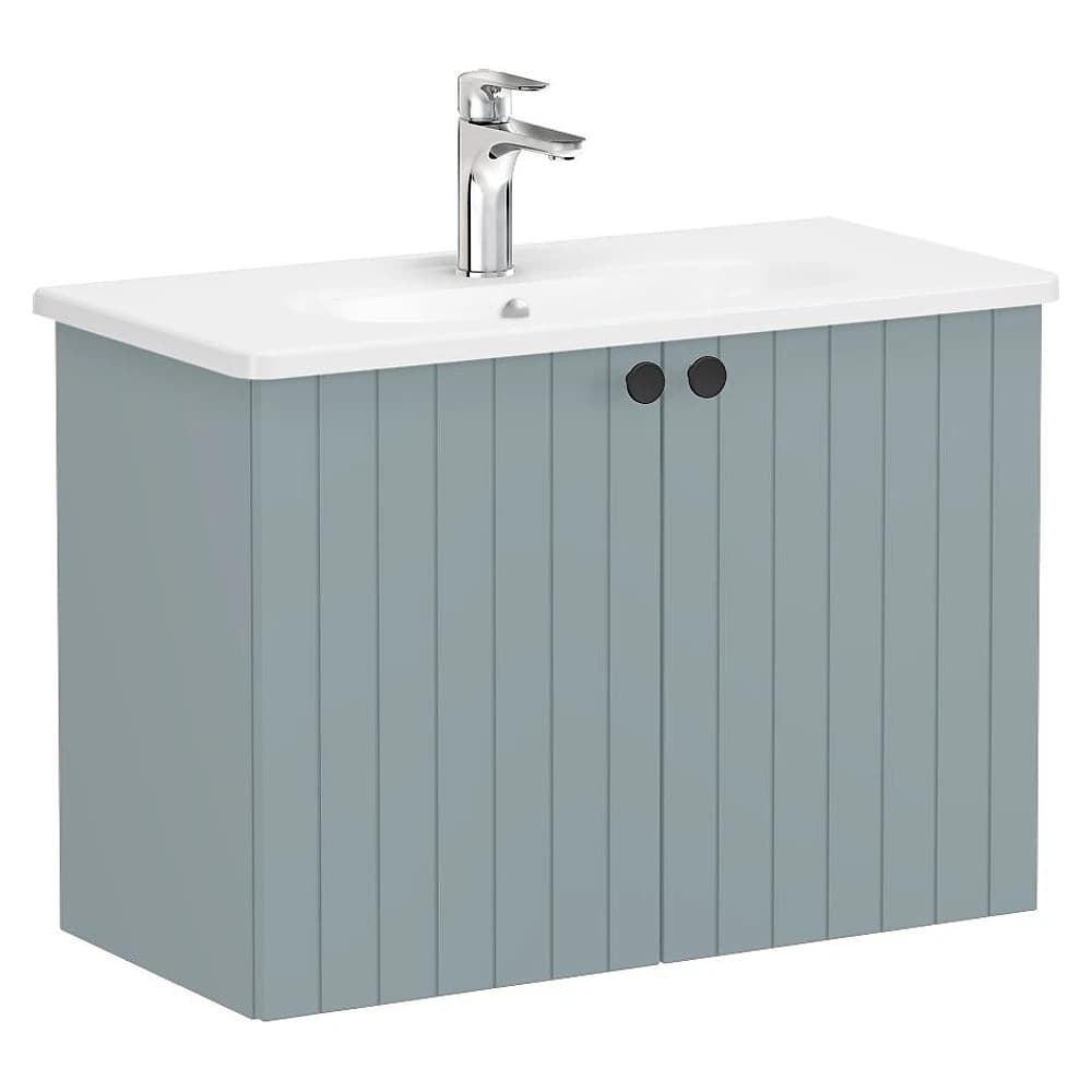 Vitra Root Groove 80 Cm Mat Fiyord Yeşili İki Kapaklı Dar Yuvarlak Lavabolu Lavabo Dolabı