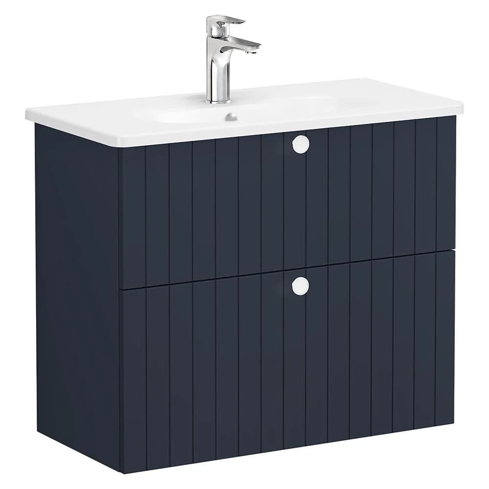 Vitra Root Groove 80 Cm Mat Lacivert İki Çekmeceli Dar Yuvarlak Lavabolu Lavabo Dolabı