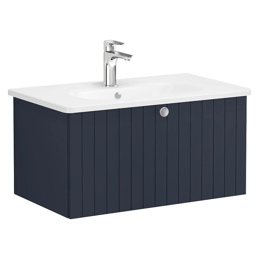 Vitra Root Groove 80 Cm Mat Lacivert Tek Çekmeceli Yuvarlak Lavabolu Lavabo Dolabı