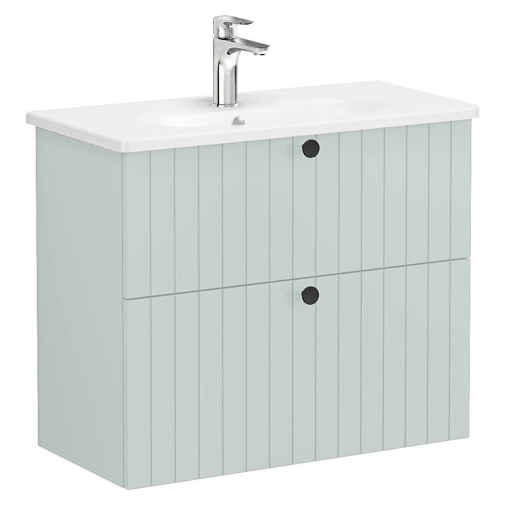Vitra Root Groove 80 Cm Mat Retro Yeşil İki Çekmeceli Dar Yuvarlak Lavabolu Lavabo Dolabı