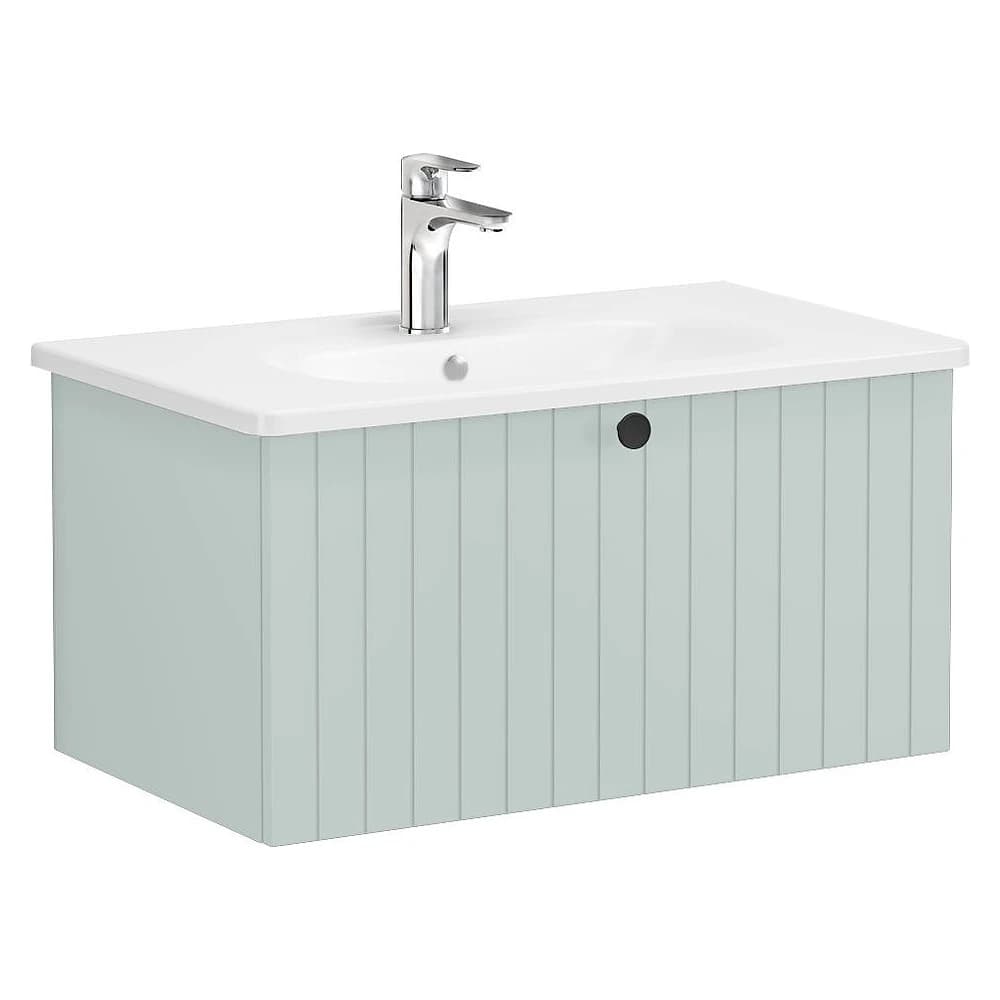 Vitra Root Groove 80 Cm Mat Retro Yeşil Tek Çekmeceli Yuvarlak Lavabolu Lavabo Dolabı