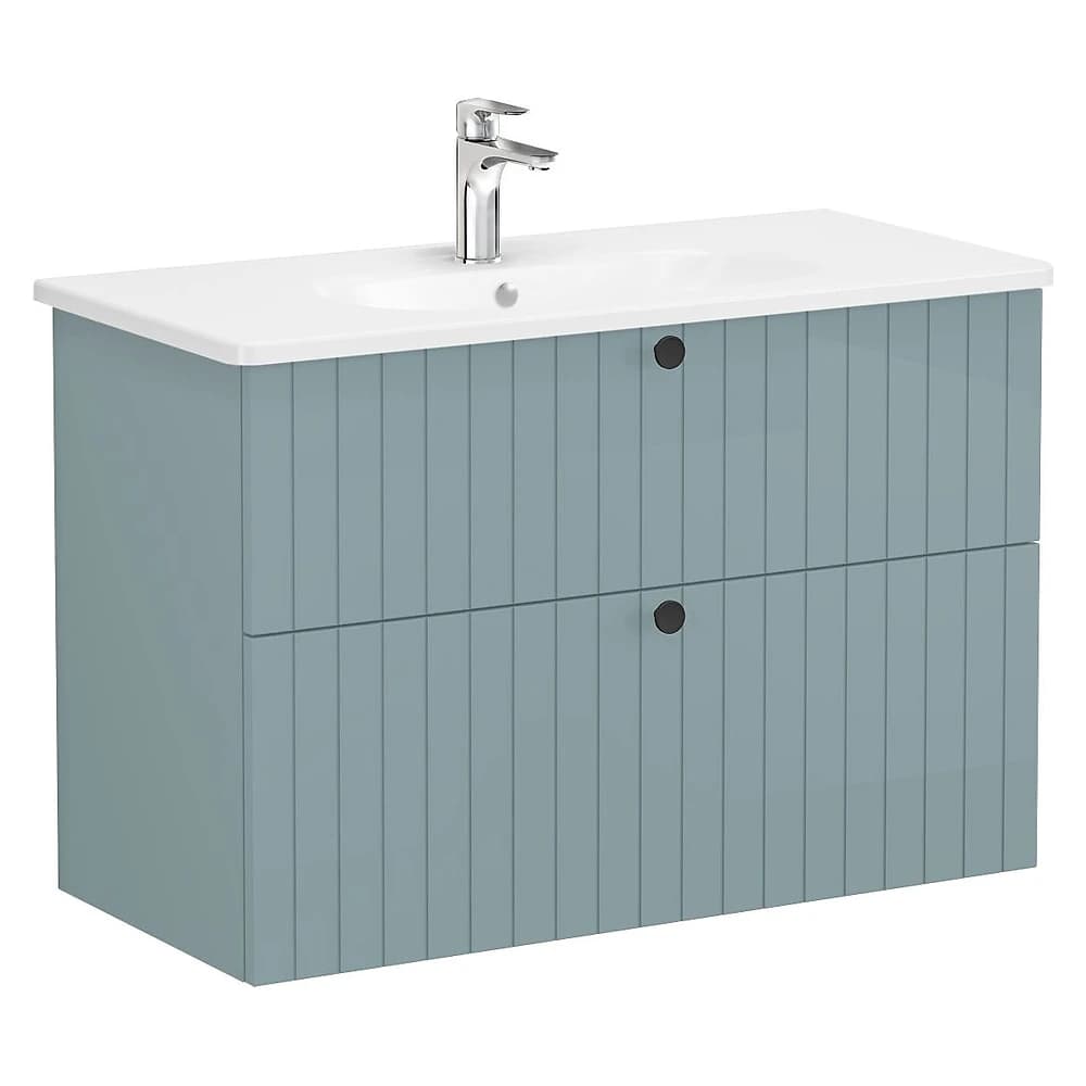Vitra Root Groove 100 Cm Mat Fiyord Yeşili İki Çekmeceli Yuvarlak Lavabolu Lavabo Dolabı