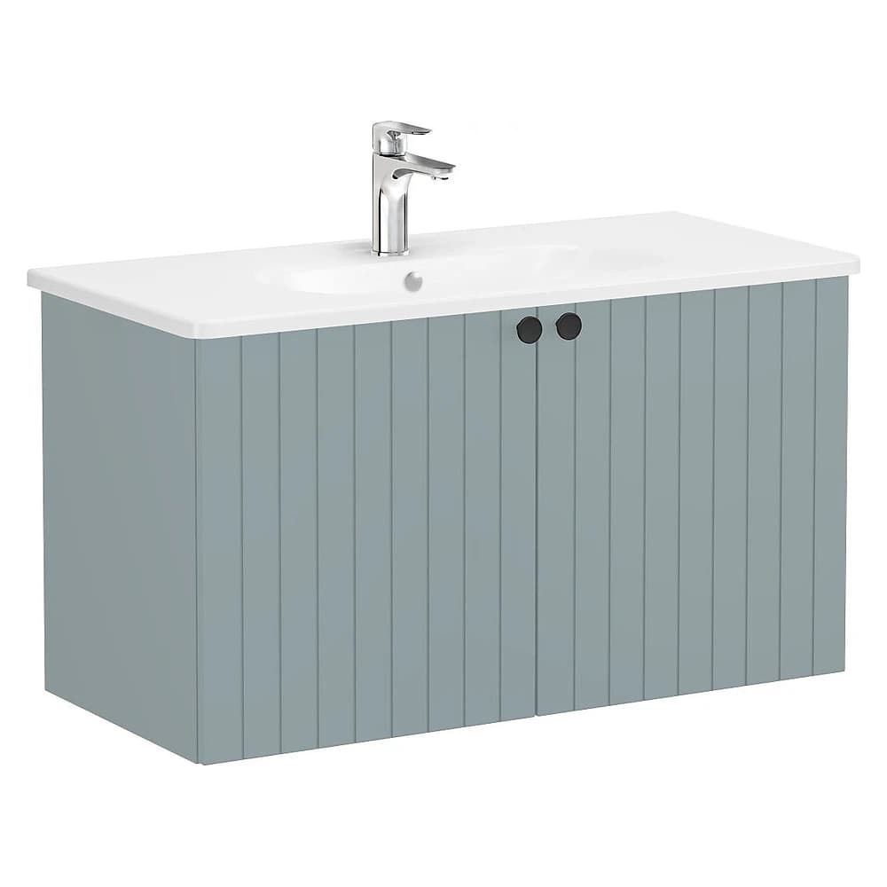 Vitra Root Groove 100 Cm Mat Fiyord Yeşili İki Kapaklı Yuvarlak Lavabolu Lavabo Dolabı