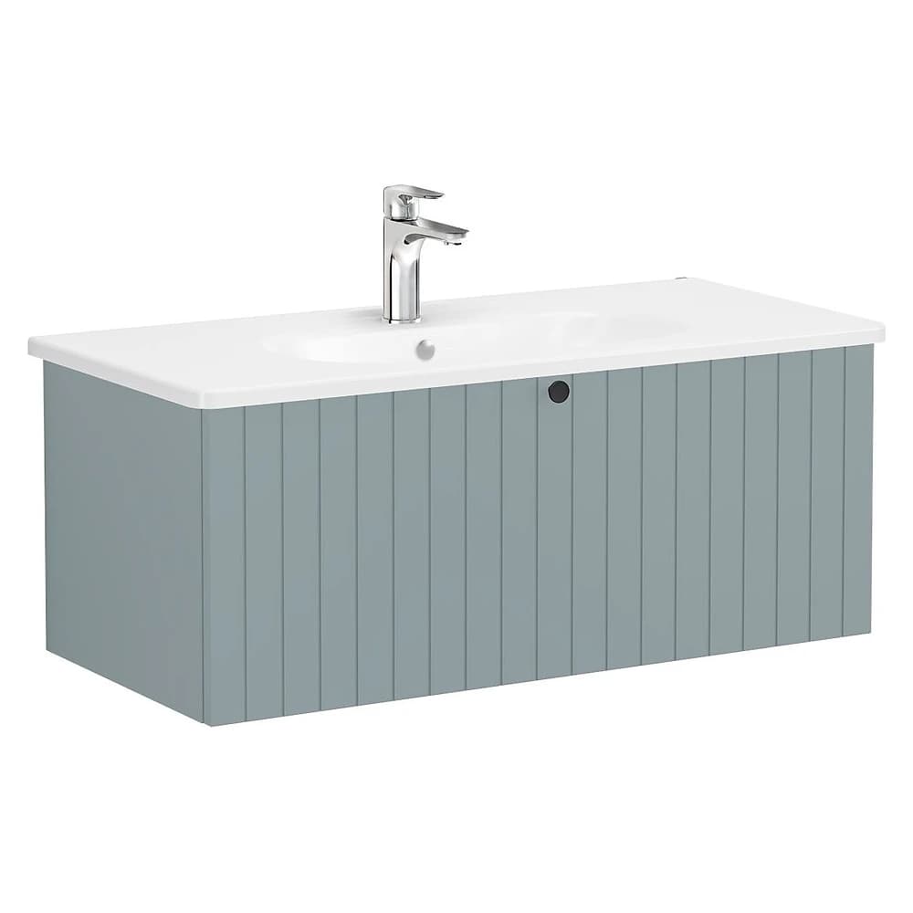 Vitra Root Groove 100 Cm Mat Fiyord Yeşili Tek Çekmeceli Yuvarlak Lavabolu Lavabo Dolabı