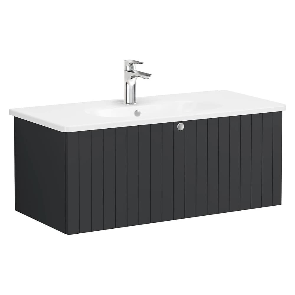 Vitra Root Groove 100 Cm Mat Grafit Tek Çekmeceli Yuvarlak Lavabolu Lavabo Dolabı