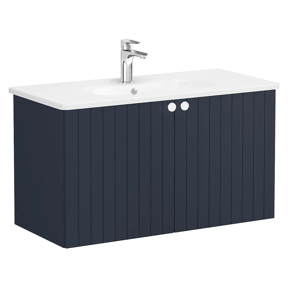 Vitra Root Groove 100 Cm Mat Lacivert İki Kapaklı Yuvarlak Lavabolu Lavabo Dolabı