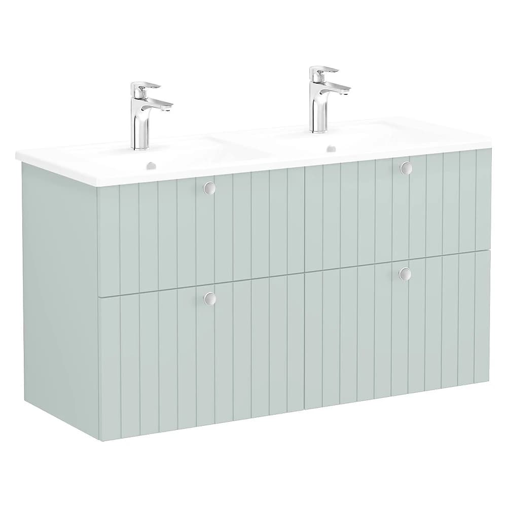 Vitra Root Groove 120 Cm Mat Retro Yeşil Dört Çekmeceli Köşeli Lavabolu Lavabo Dolabı