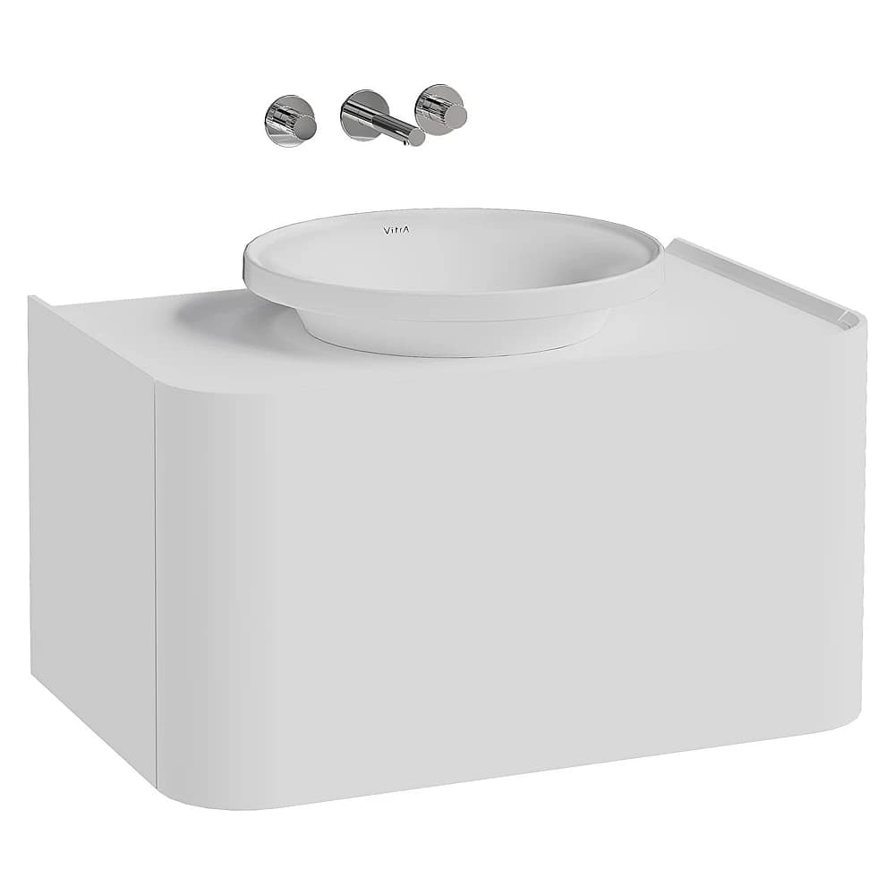 Vitra Glora 80 Cm Mat Soft Beyaz Tek Çekmeceli Tezgahlı Çanak Lavabolu Lavabo Dolabı