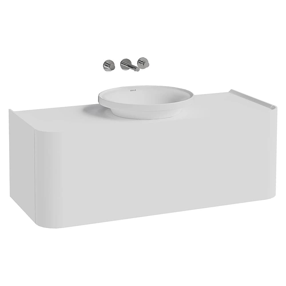 Vitra Glora 120 Cm Mat Soft Beyaz Tek Çekmeceli Tezgahlı Çanak Lavabolu Lavabo Dolabı
