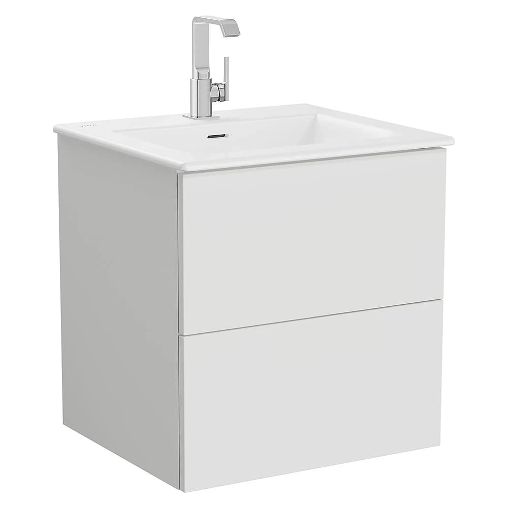 Vitra Metropole Pure 60 Cm Mat Açık Gri İki Çekmeceli Etajerli Lavabolu Lavabo Dolabı