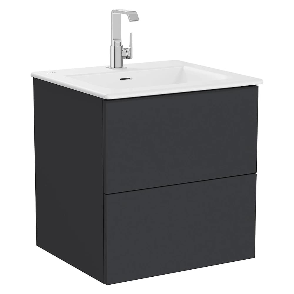 Vitra Metropole Pure 60 Cm Mat Grafit İki Çekmeceli Etajerli Lavabolu Lavabo Dolabı