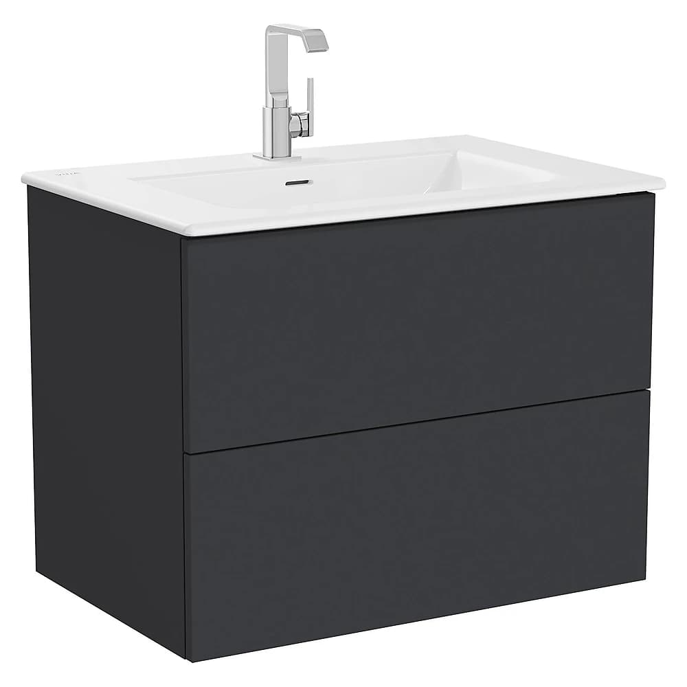 Vitra Metropole Pure 80 Cm Mat Grafit İki Çekmeceli Etajerli Lavabolu Lavabo Dolabı