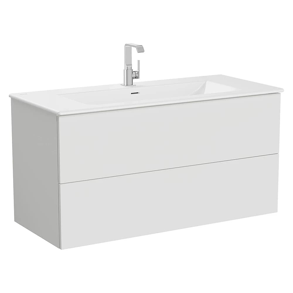 Vitra Metropole Pure 120 Cm Mat Açık Gri İki Çekmeceli Etajerli Lavabolu Lavabo Dolabı