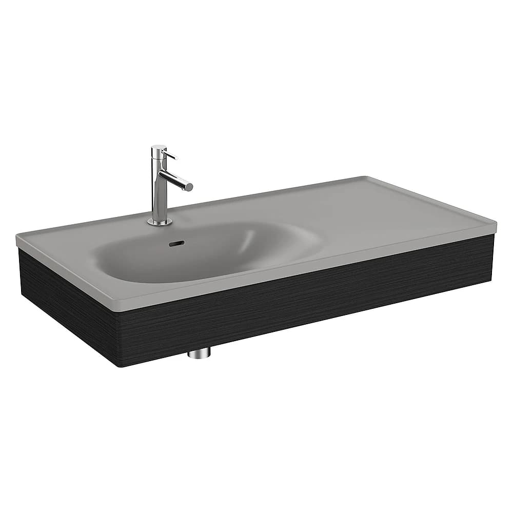 Vitra Equal 100 Cm Hareli Siyah Meşe Asimetrik Gri Lavabolu Lavabo Ünitesi