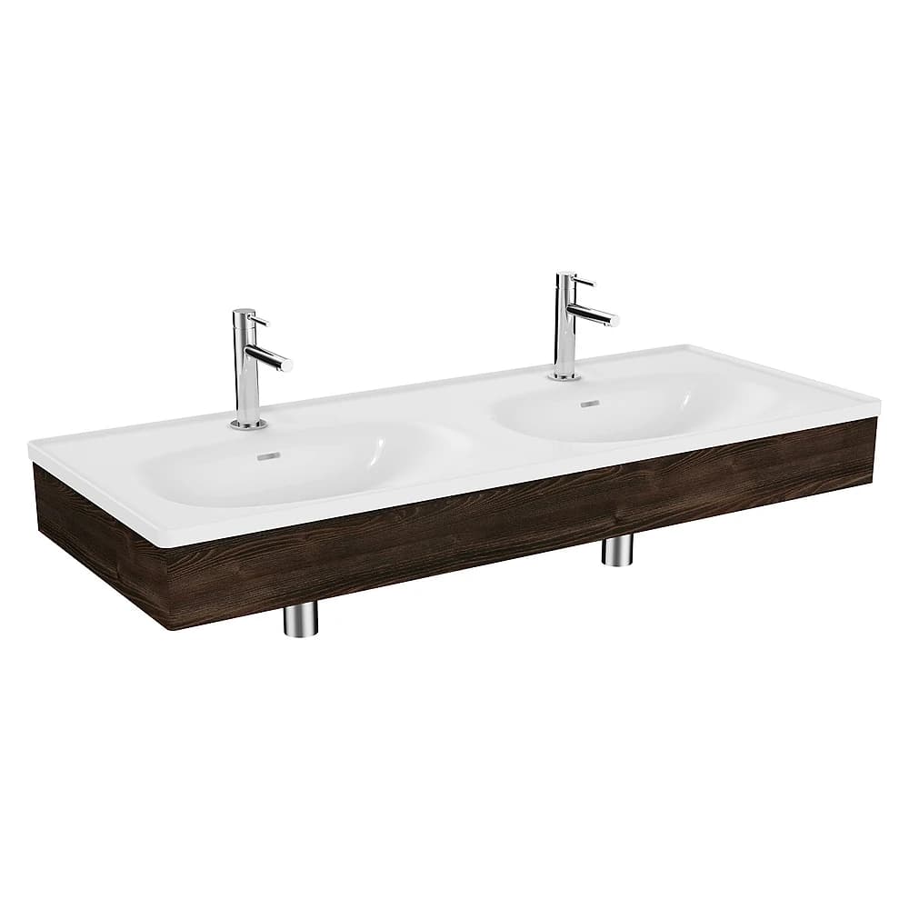 Vitra Equal 130 Cm Karaağaç Çift Hazneli Beyaz Lavabolu Lavabo Ünitesi