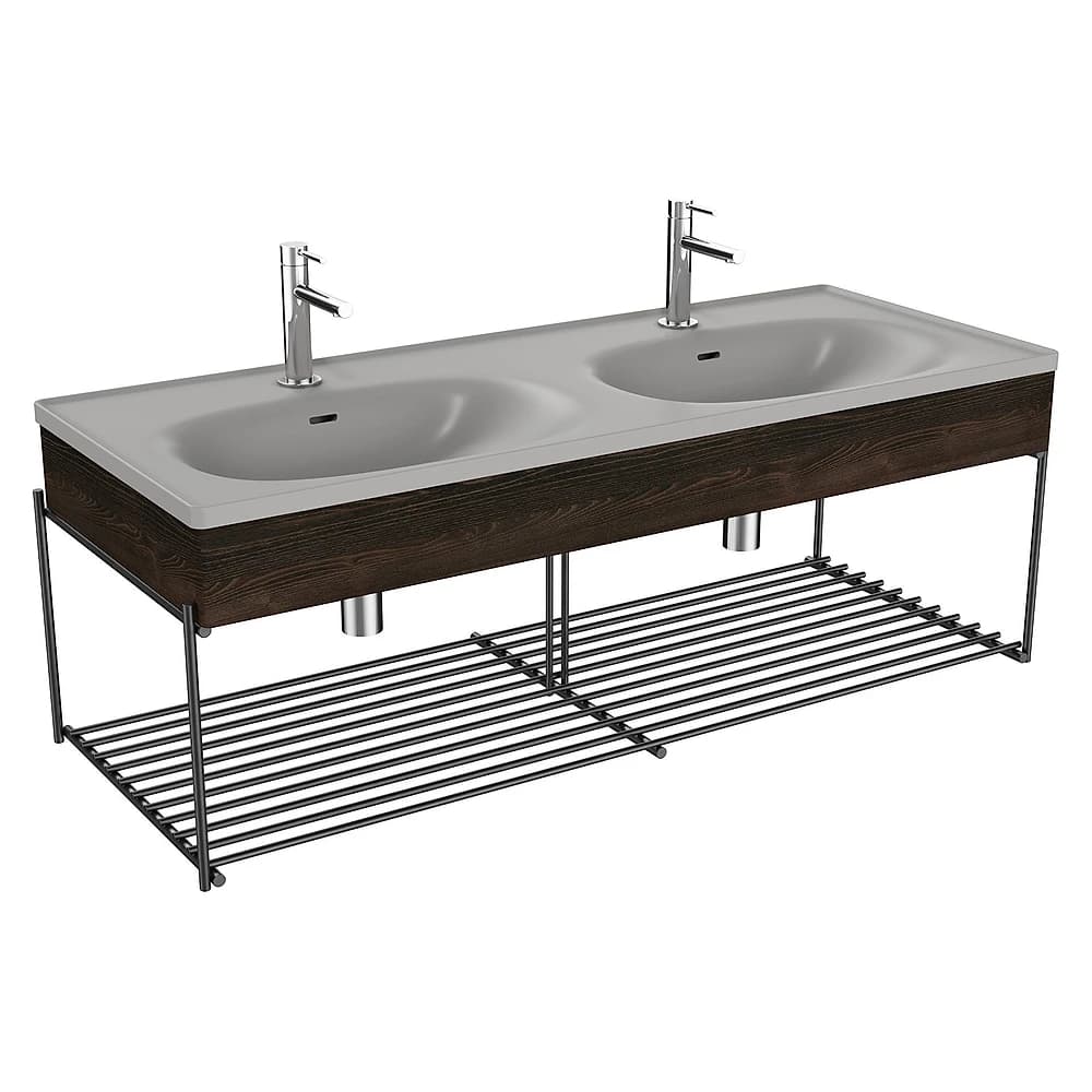 Vitra Equal 130 Cm Karaağaç Çift Hazneli Gri Lavabolu Raflı Lavabo Ünitesi