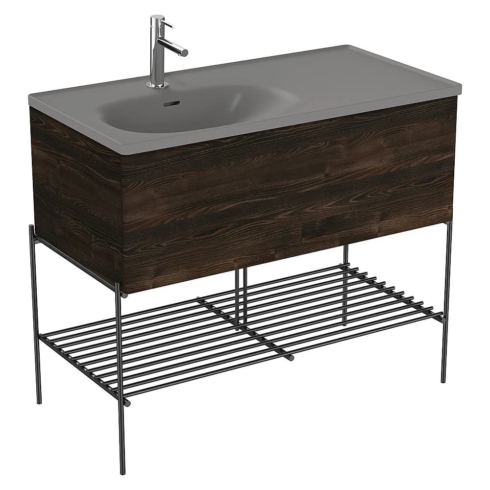 Vitra Equal 100 Cm Karaağaç Tek Çekmeceli Asimetrik Gri Lavabolu Metal Ayaklı Lavabo Dolabı