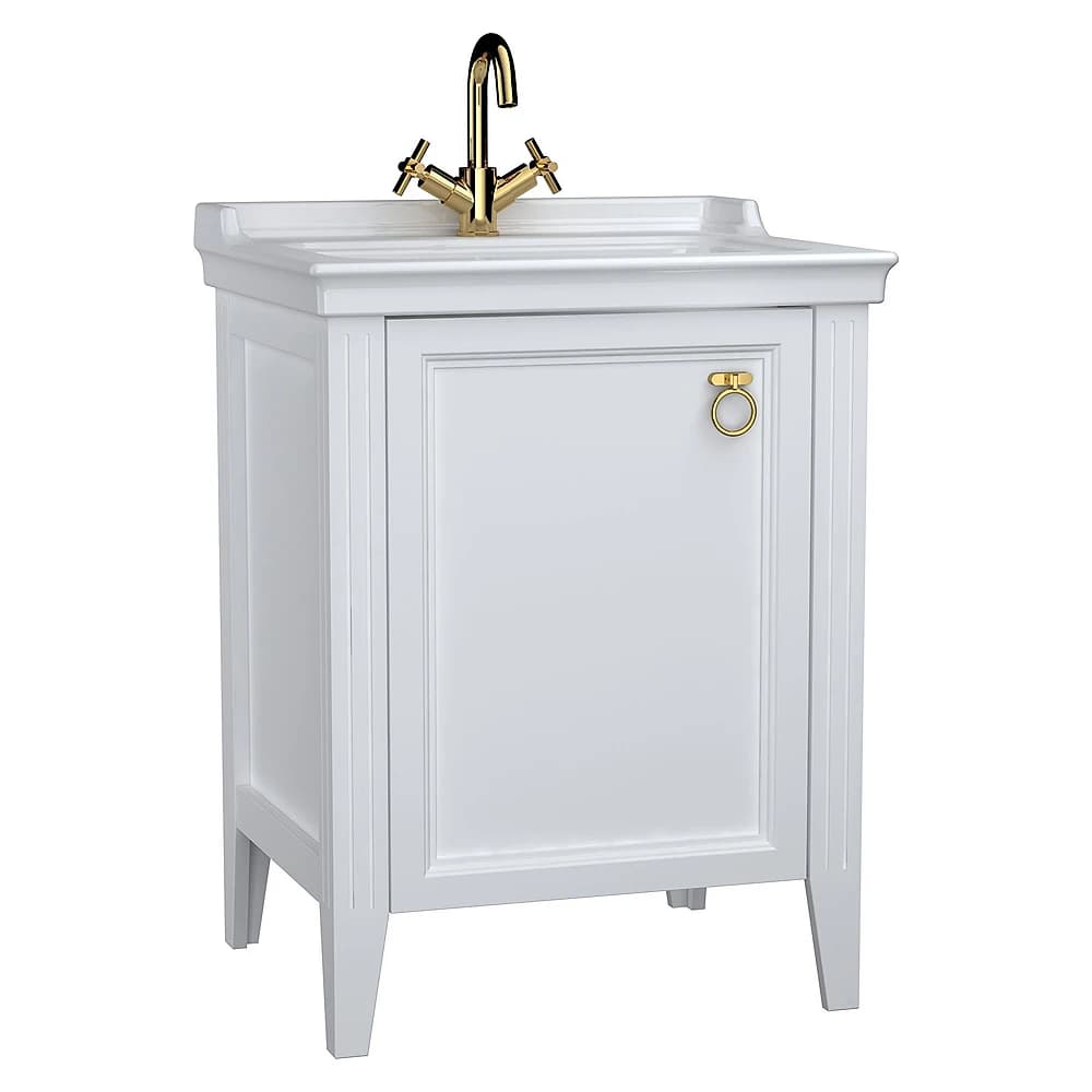 Vitra Valarte 65 Cm Mat Beyaz Tek Kapaklı Etajerli Lavabolu Sol Lavabo Dolabı