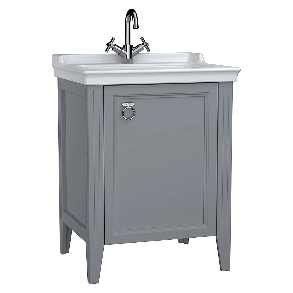 Vitra Valarte 65 Cm Mat Gri Tek Kapaklı Etajerli Lavabolu Sağ Lavabo Dolabı
