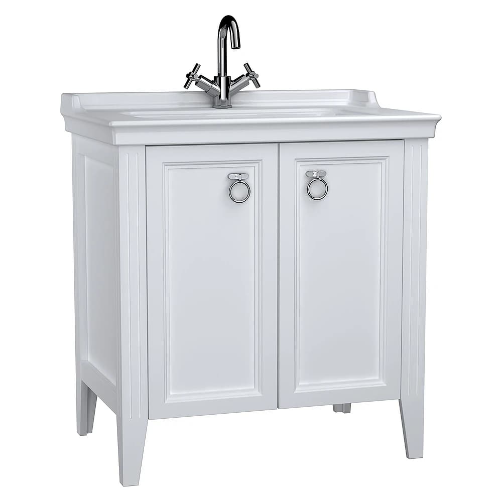 Vitra Valarte 80 Cm Mat Beyaz İki Kapaklı Etajerli Lavabolu Lavabo Dolabı